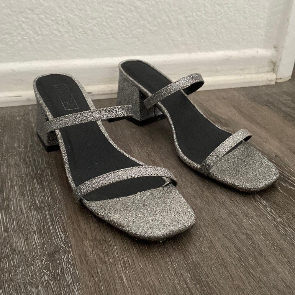 Therapy Goldie Silver Glitter Low Block Heel